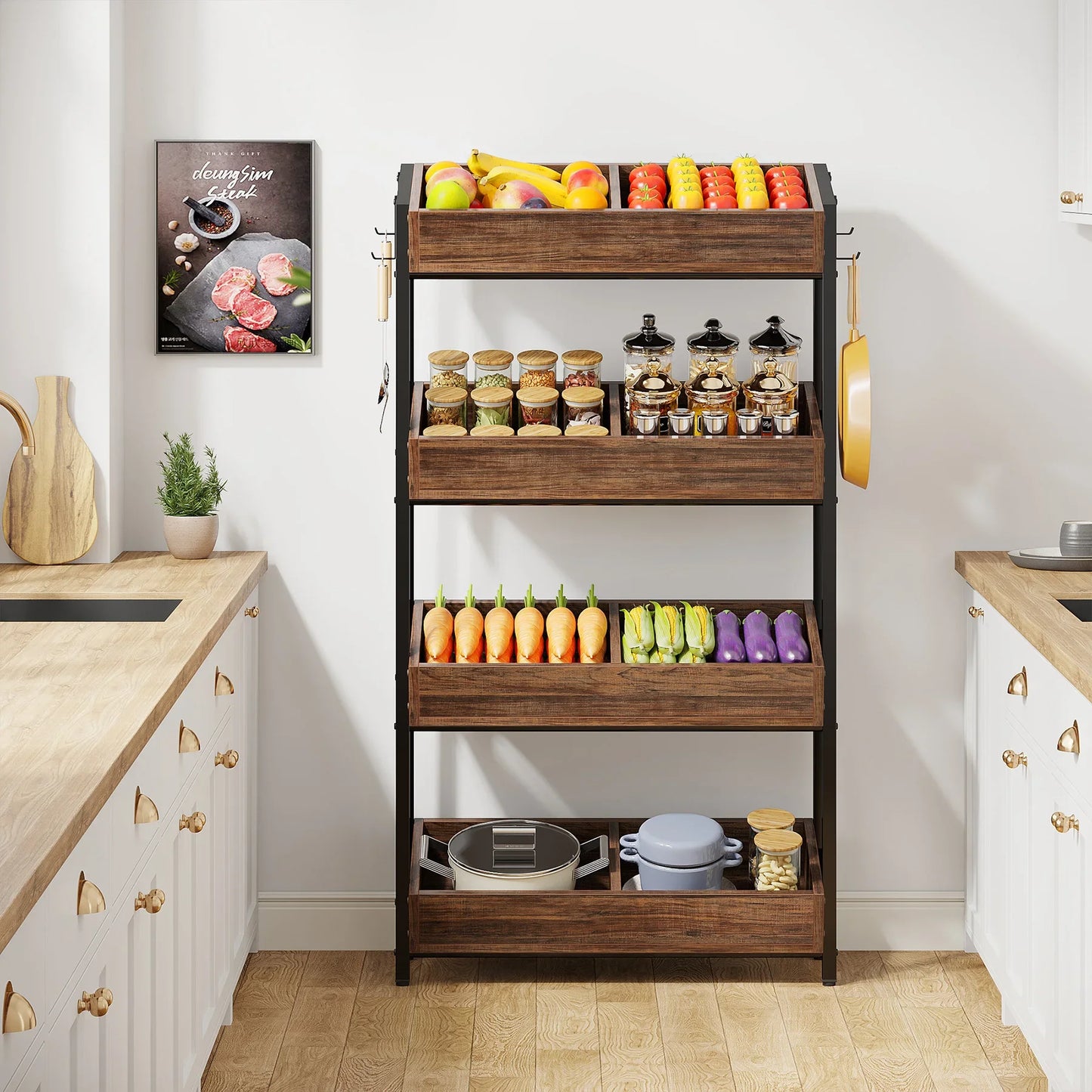 Tribesigns 4 Tier Wood Storage Shelves For Kitchen And Office