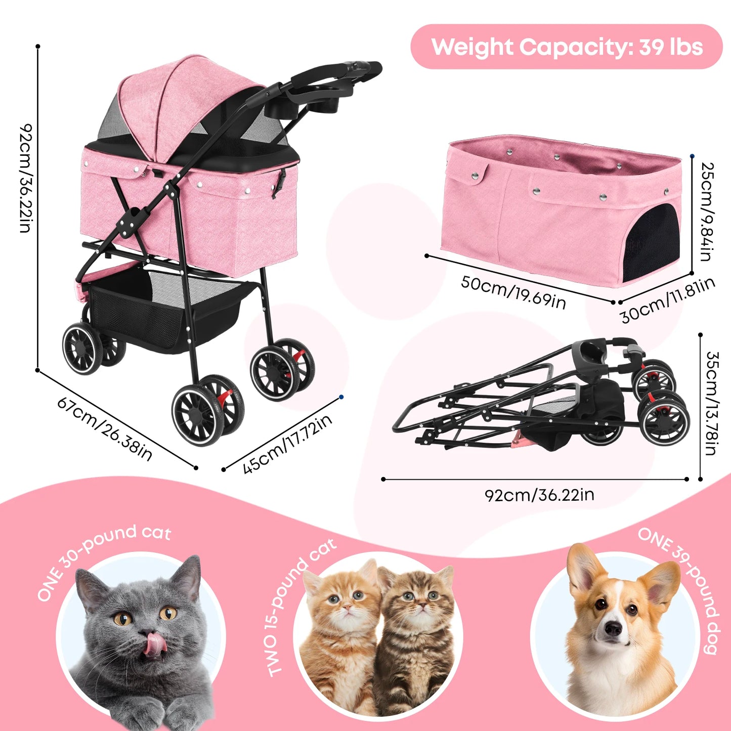 CHIHUAHUA Pet Stroller For Small Dogs Cats Travel Foldable Carrier