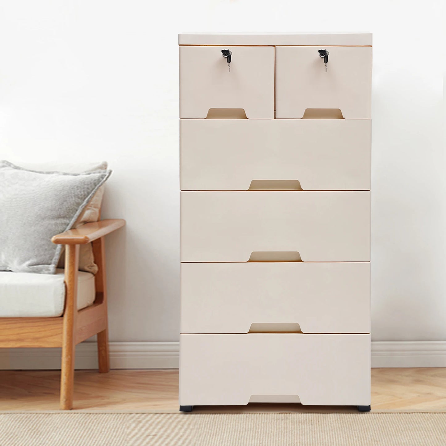 Six Drawer Storage Chest Movable Nightstand Closet Tower For Bedroom