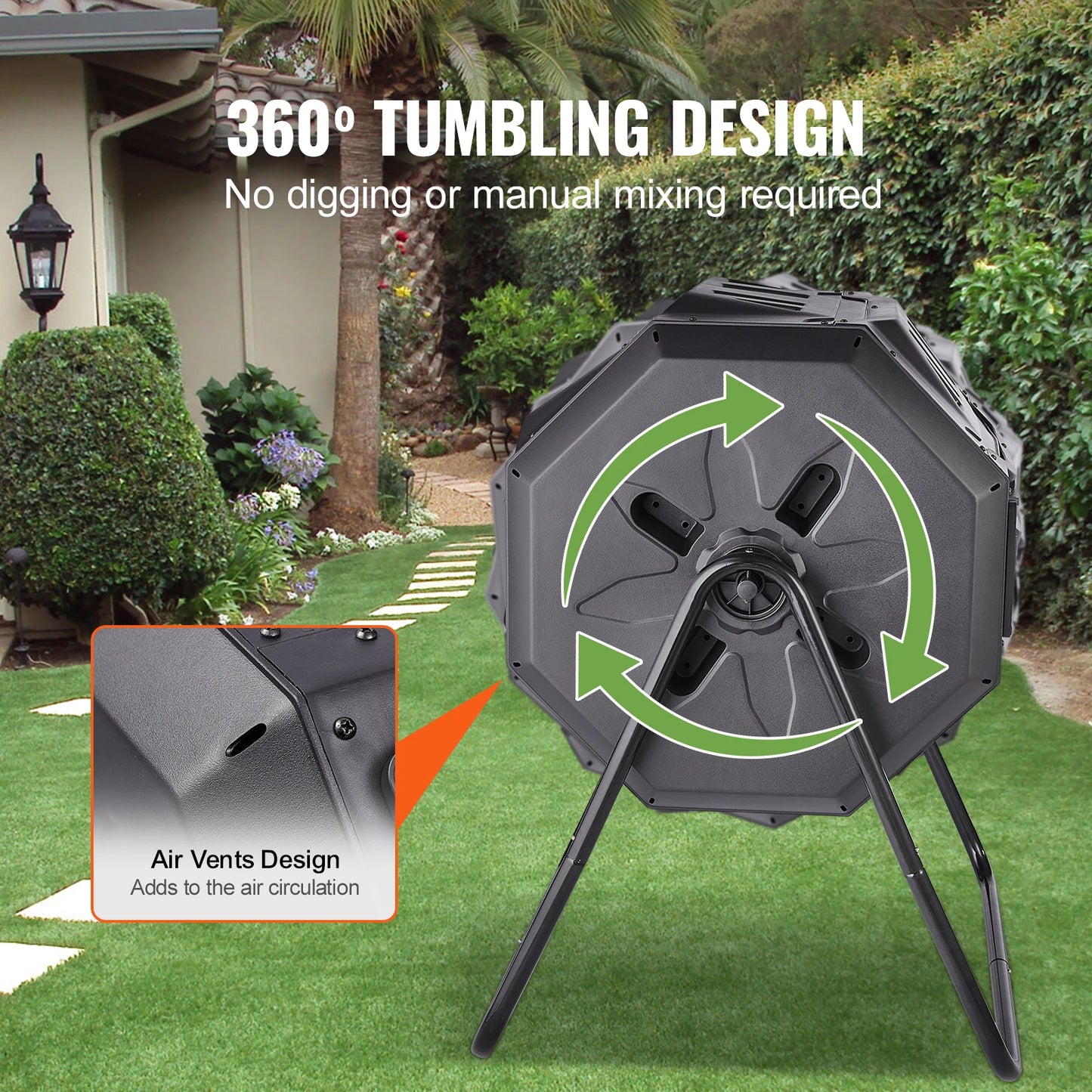 Compost Bin Dual Chamber Tumbler BPA Free For Garden Yard