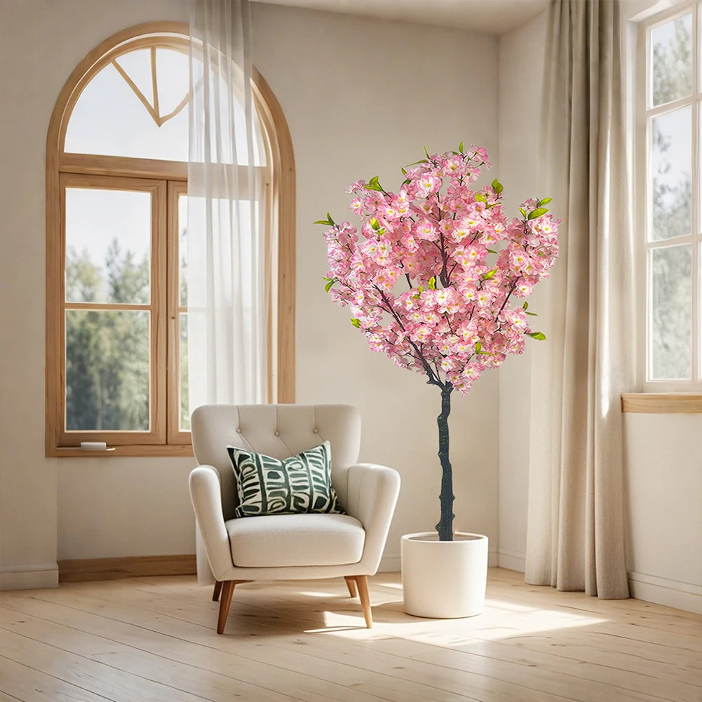 Twister.CK Artificial Cherry Blossom Tree Tall Potted Decor