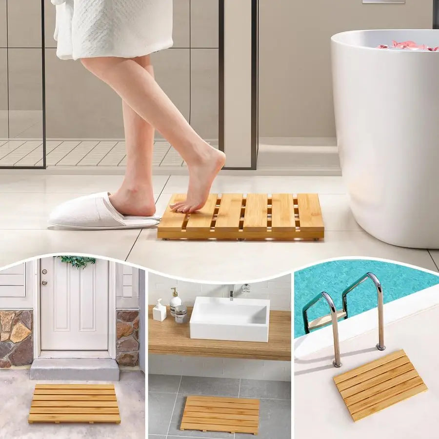 Bamboo Bath Mat Non Slip Waterproof Shower Floor Mat