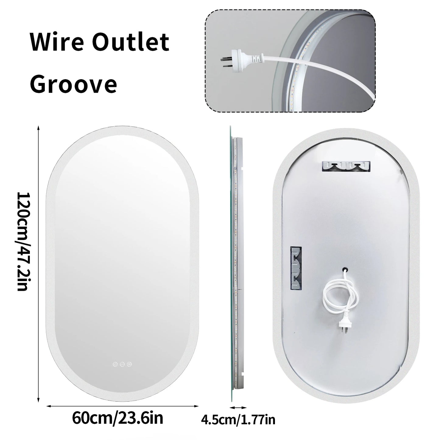 Wisfor LED Oval Backlit Bathroom Mirror Frameless Anti Fog