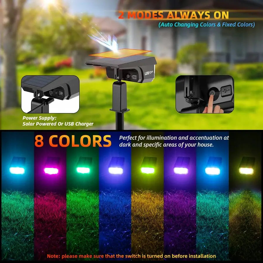 RGB Solar Landscape Path Lights Outdoor LED Spotlight