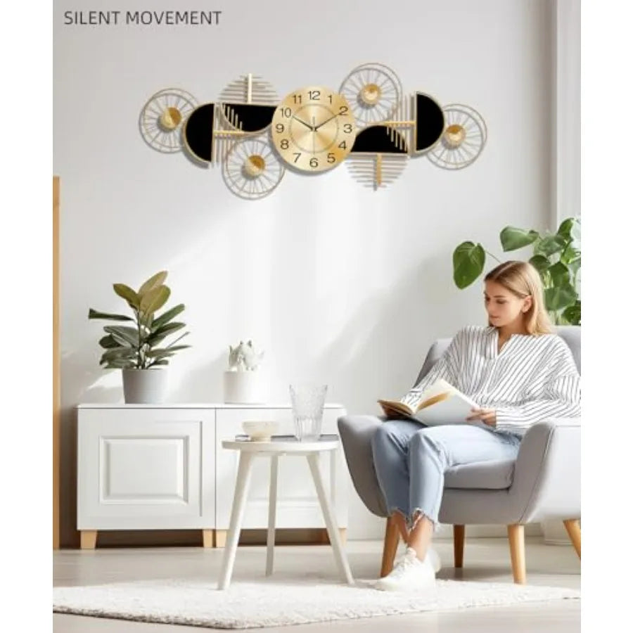 Modern Silent Metal Wall Clock Battery Operated Living Room Decor