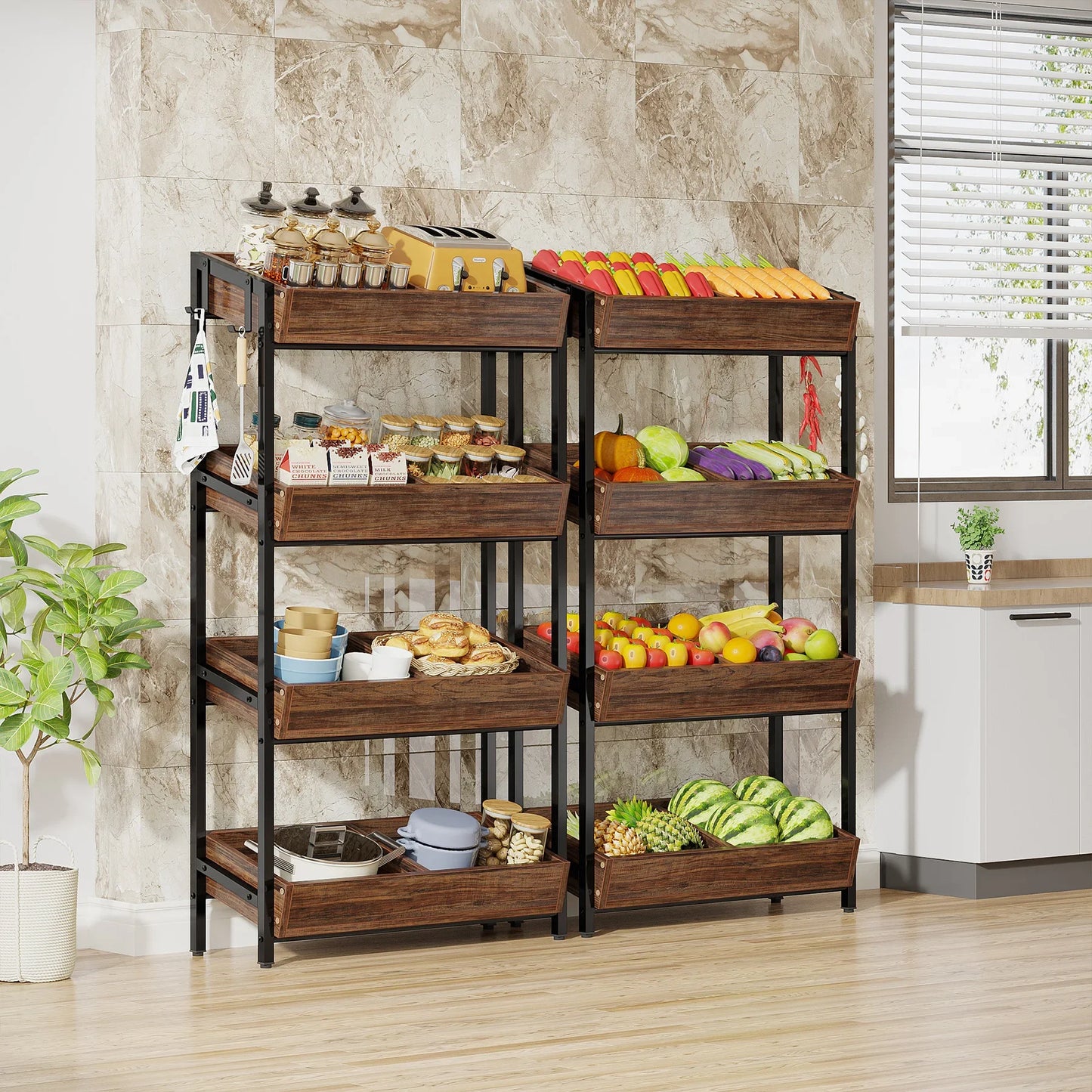 Tribesigns 4 Tier Wood Storage Shelves For Kitchen And Office