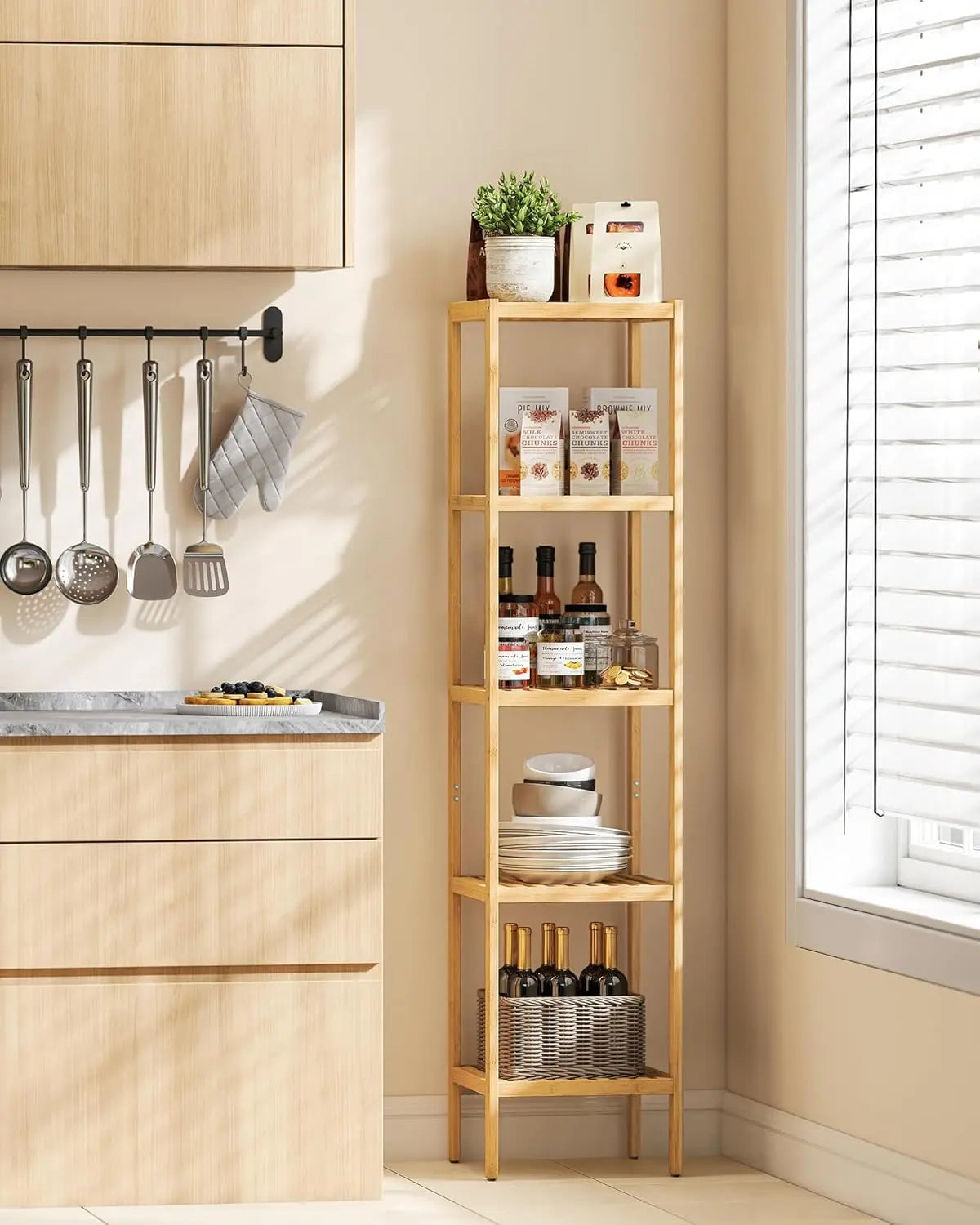 Five-Tier Bamboo Storage Shelf Multifunctional For Entryway Kitchen