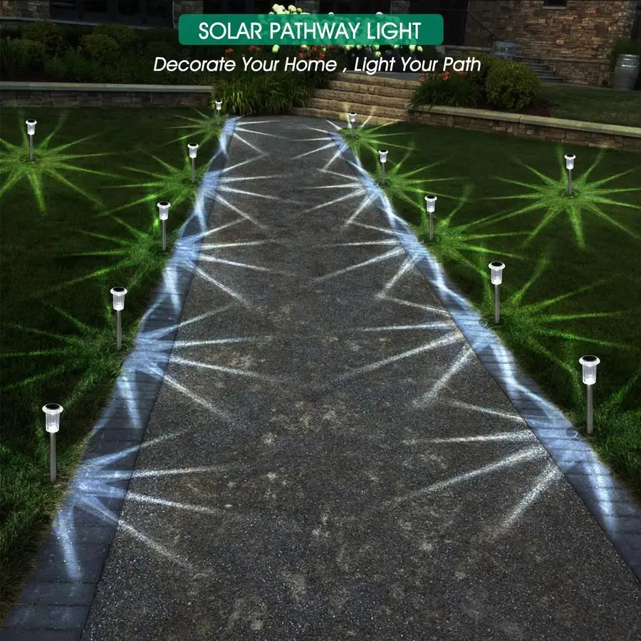 Solar Stake Lights Outdoor 15 Pack Waterproof Stainless Steel Pathway