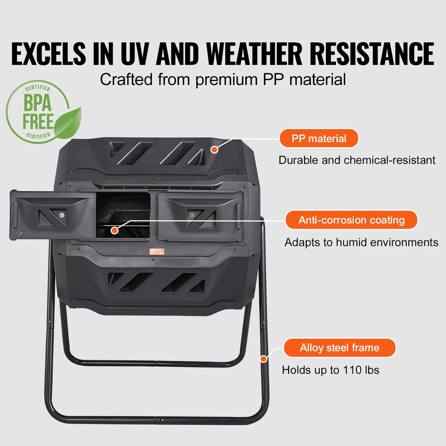 Compost Bin Dual Chamber Tumbler BPA Free For Garden Yard
